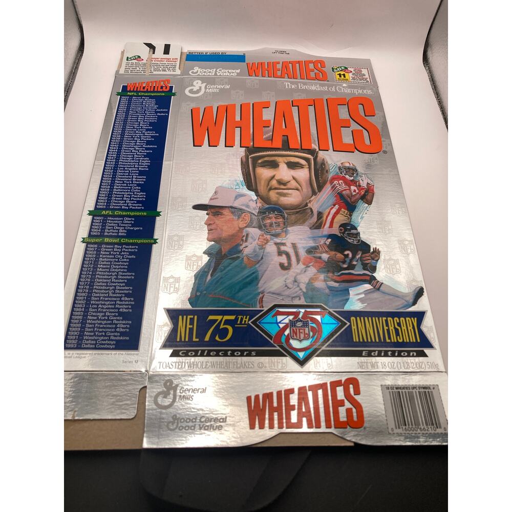 Vintage NFL 75th Anniversary Wheaties Cereal Box Collector Box Empty 1994